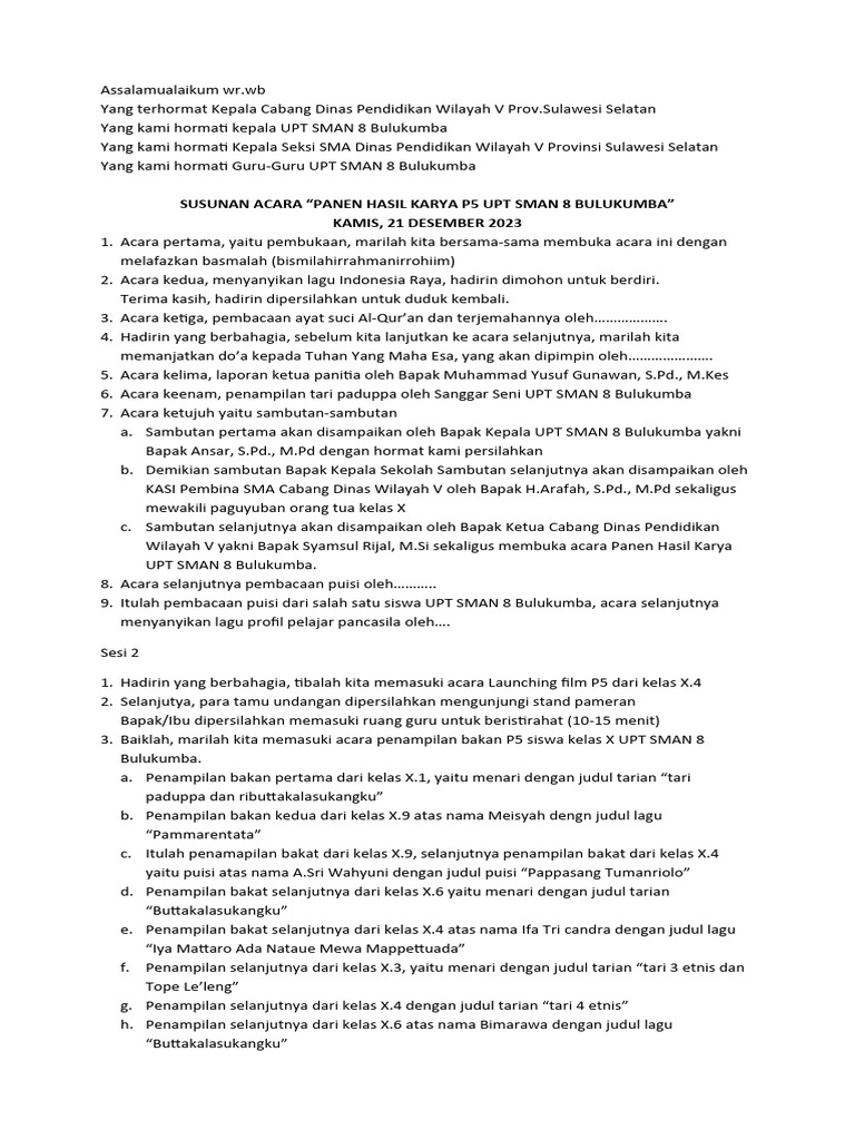 Susunan Acara P5 | PDF