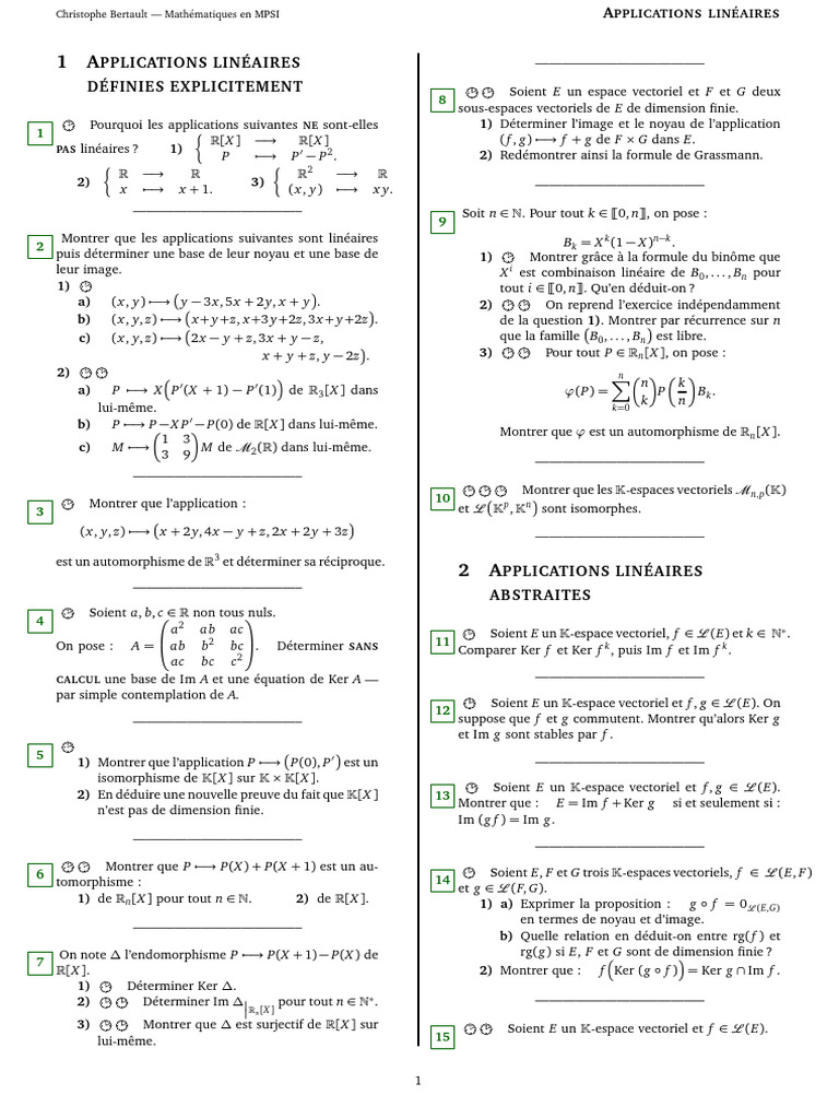 Exercices sur les applications linéaires | PDF | Espace vectoriel ...