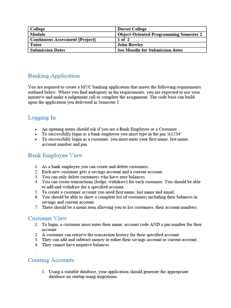 OOP Programming - EPITA Individual Assessment - Banking Application ...