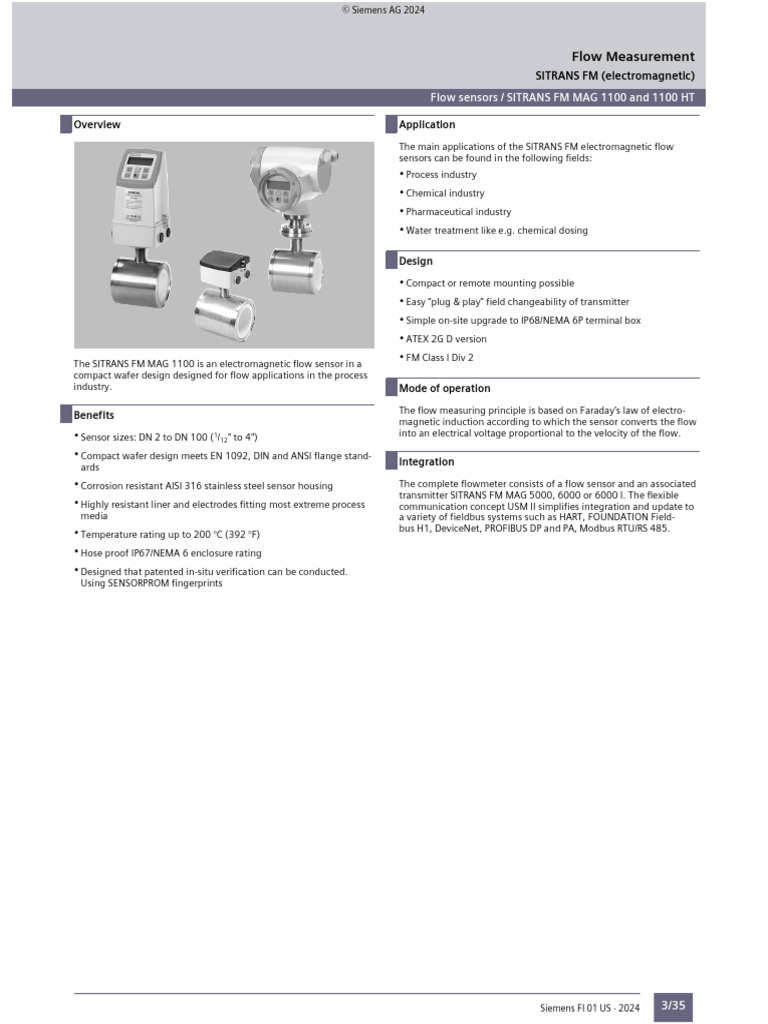SITRANS FM Electromagnetic Flow Sensors | PDF | Flow Measurement | Pipe ...