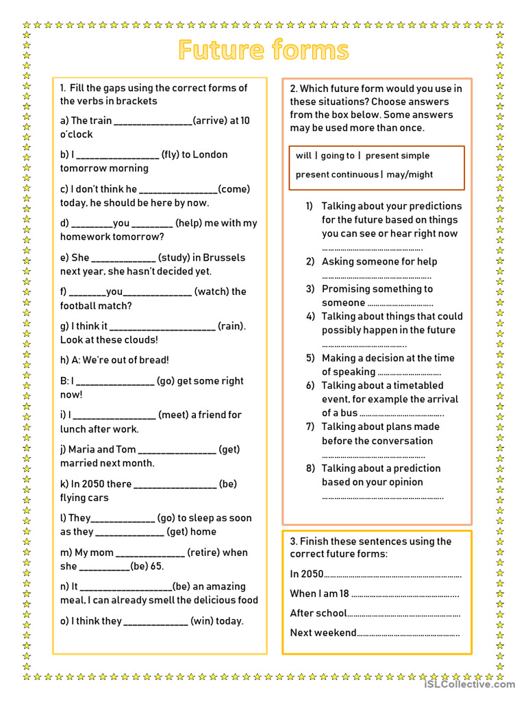 Future Forms Practice Exercises | PDF | Linguistic Morphology | Syntax