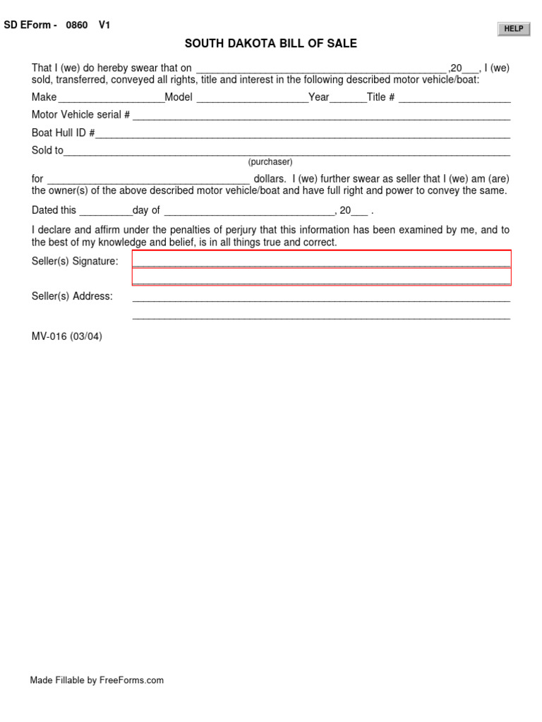 South-Dakota-Motor-Vehicle-Vessel-Bill-of-Sale-Form | PDF