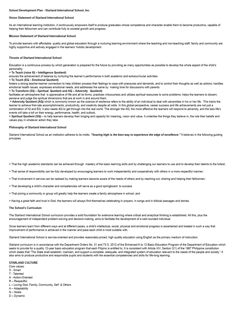 School Development Plan - ALBA ELOISA | PDF | Learning | Curriculum