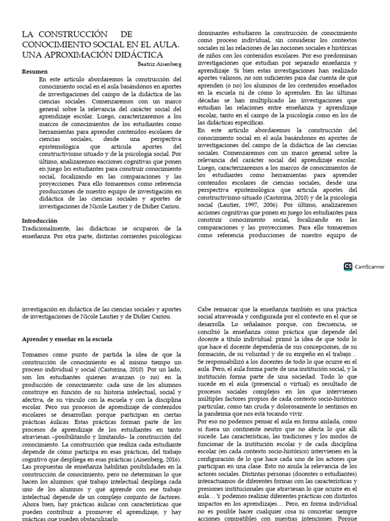 Construcción de Conocimiento Social en Aula | PDF | Enseñando | Aprendizaje