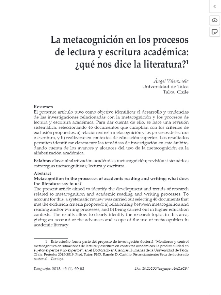 Vista de La Metacognición en Los Procesos de Lectura y Escritura ...