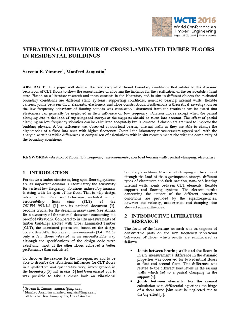 CLT Floor Vibration Analysis in Homes | PDF | Bending | Beam (Structure)