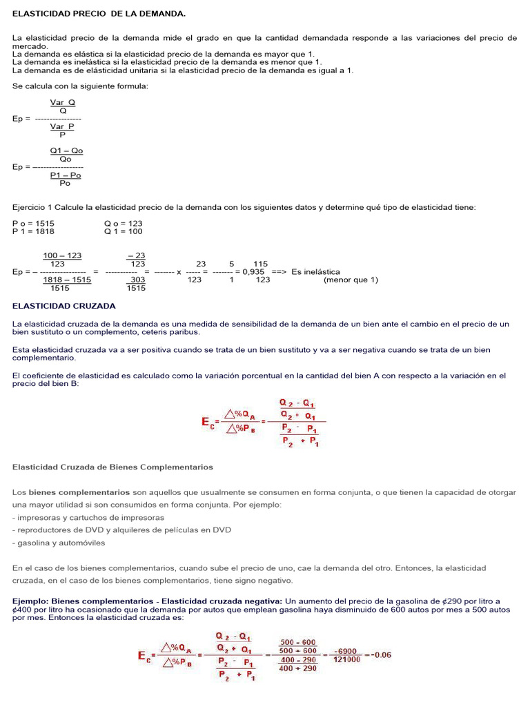 ELASTICIDAD Cruzada, Ingreso Demanda, Precio Demanda y Oferta | PDF ...