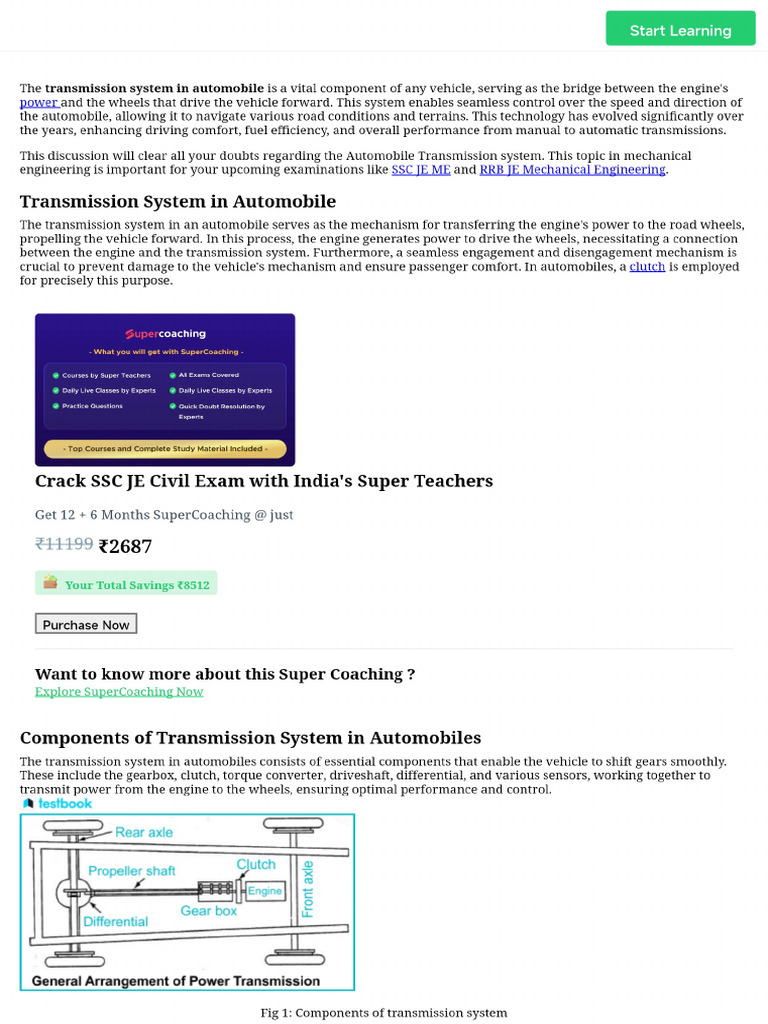 Transmission System In Automobile Components Working Types Pdf