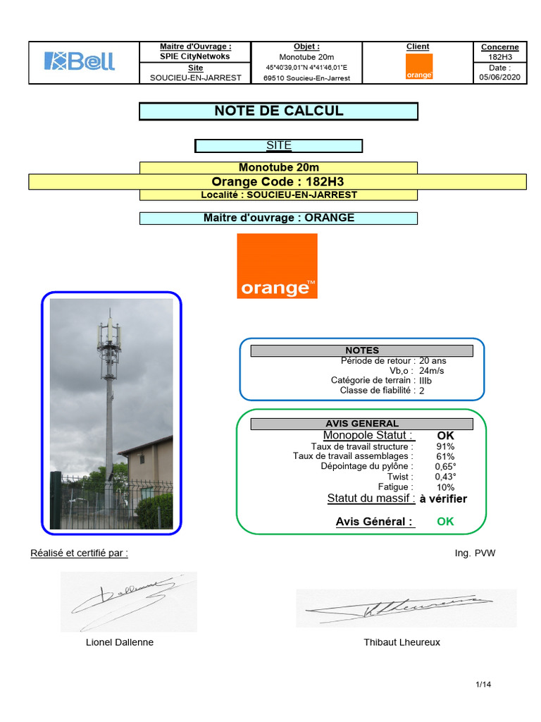 G023810 Note Calcul Pylone 050620 | PDF | Ingénierie | Physique ...