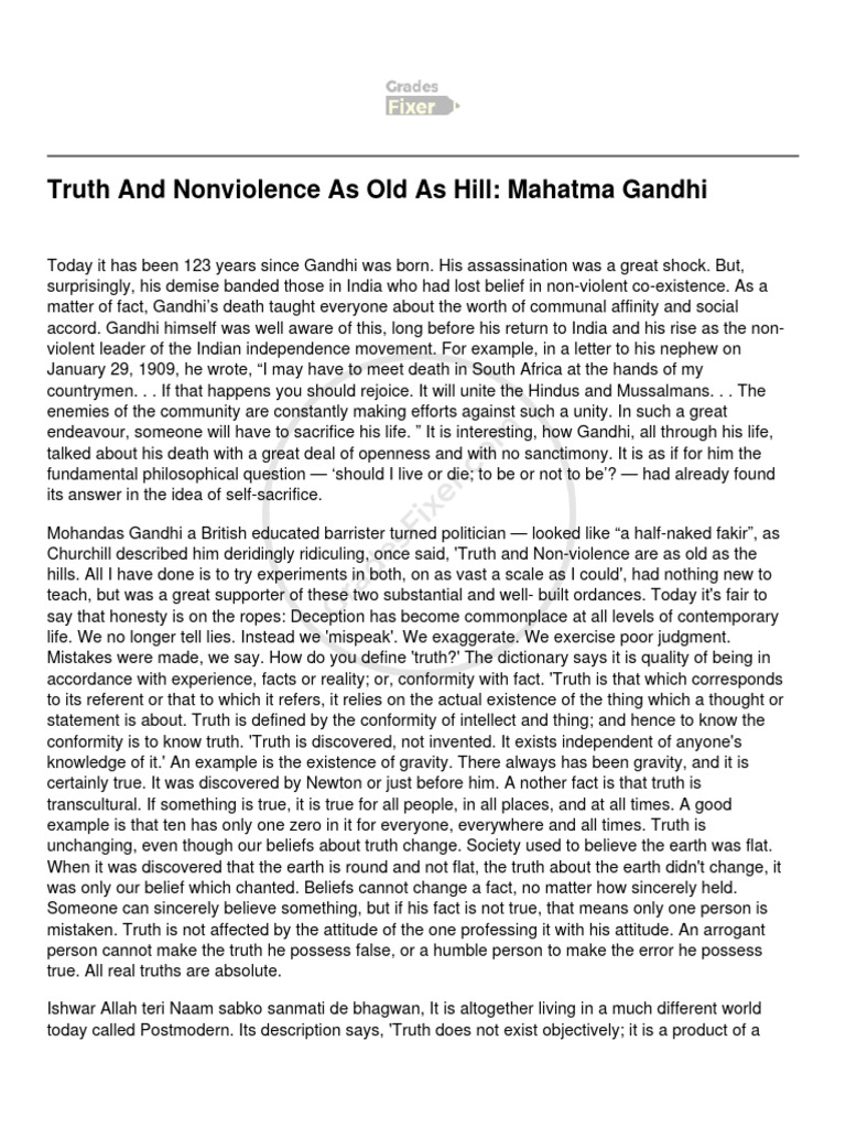 Truth and Nonviolence As Old As Hill Mahatma Gandhi | PDF | Mahatma ...