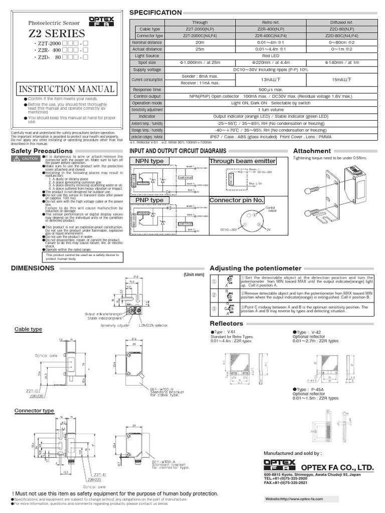 Optex z2 Manual | PDF | Bipolar Junction Transistor | Electrical Connector