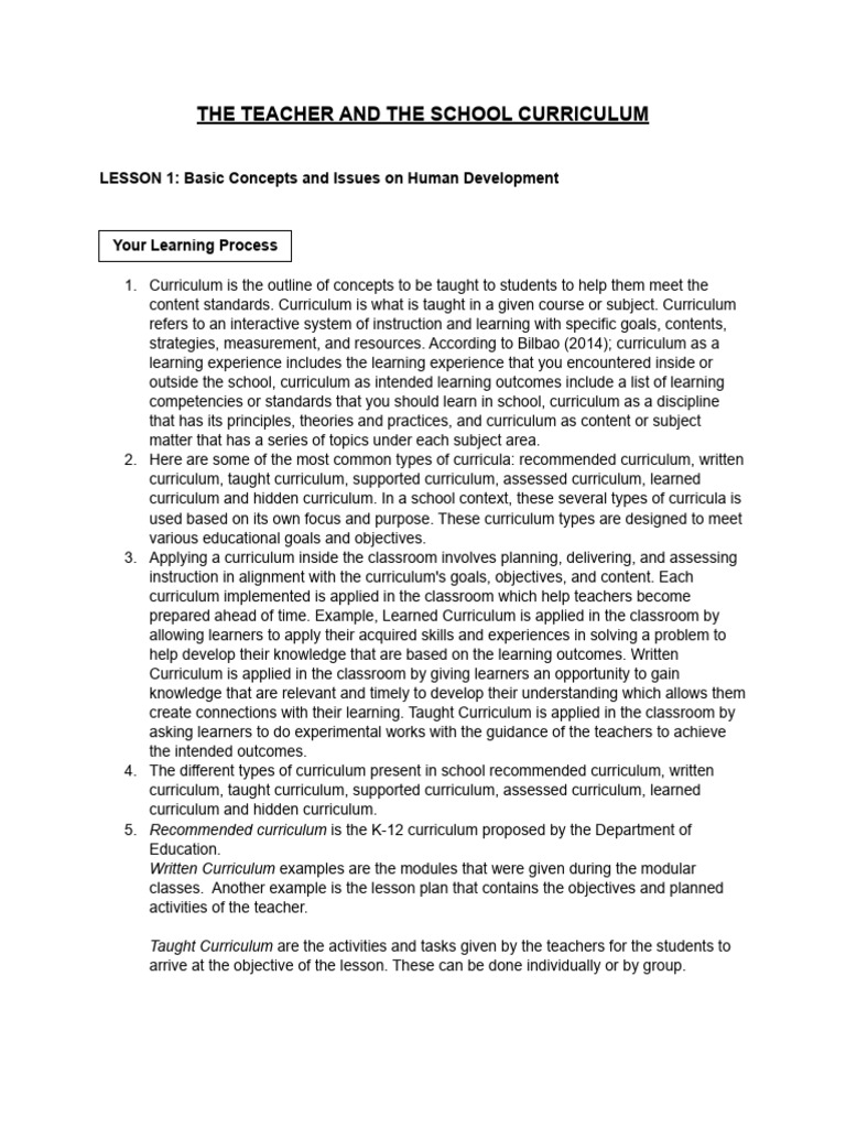 The Teacher And The School Curriculum Pdf Curriculum Learning