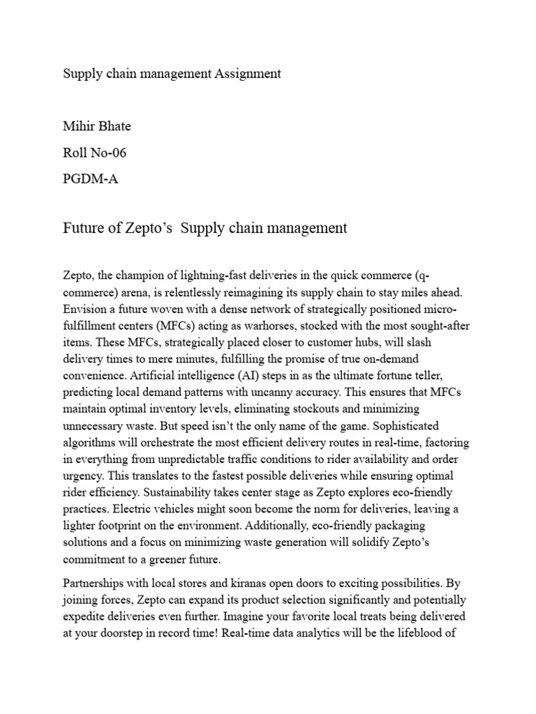 Supply Chain Management Assignment Pdf Supply Chain Management