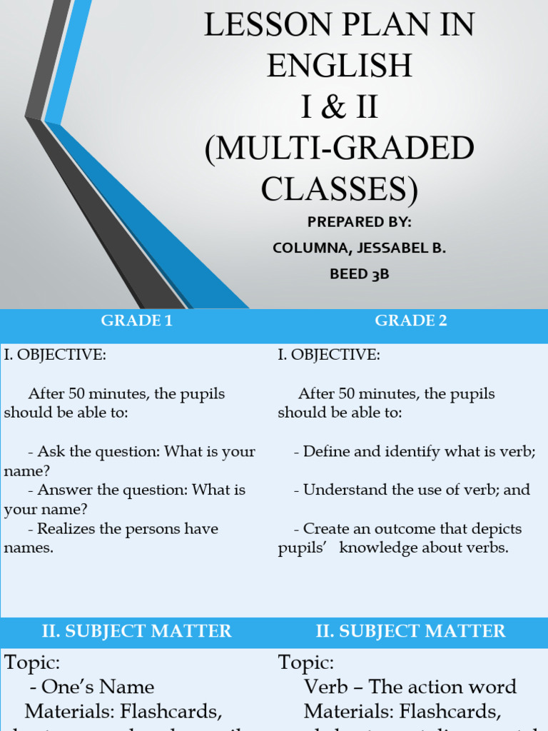 Multigrade English Lesson Plan: Verbs | PDF | Question | Verb