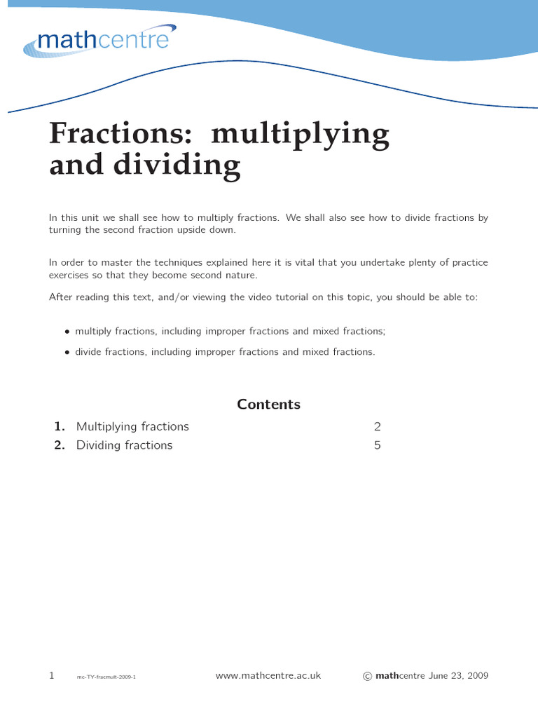 MC TY Fracmult 2009 1 | PDF | Elementary Mathematics | Mathematical Objects