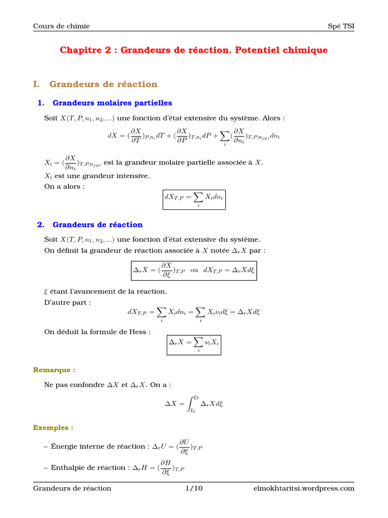 Grandeurs et Enthalpies de Réaction | PDF | Enthalpie | Réactions chimiques