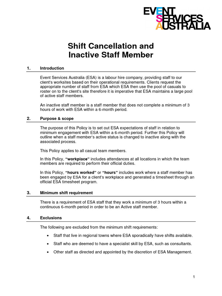 ESA Inactive Staff Policy Overview | PDF | Employment | Labor