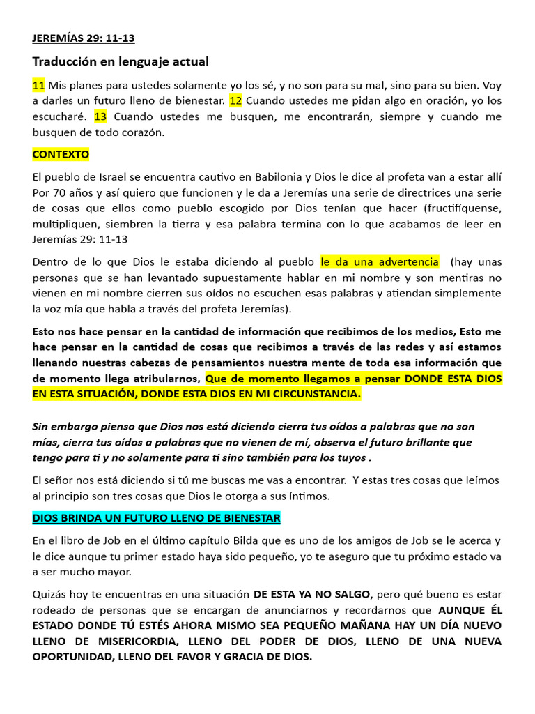 Reflexión sobre Jeremías 29:11-13 | PDF | Oración | Dios