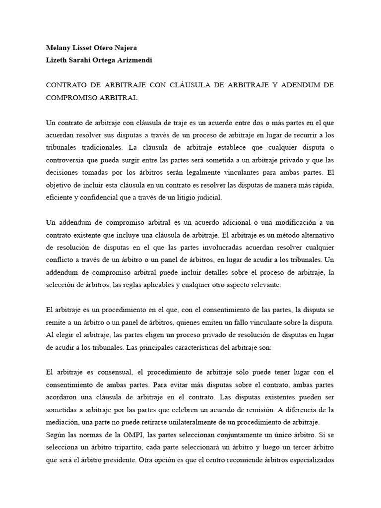 Contrato Arbitral | PDF | Arbitraje | Justicia