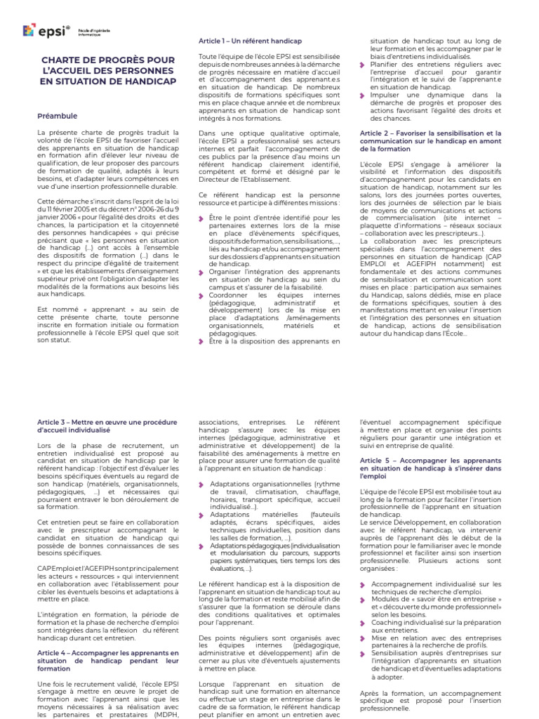 Accueil des personnes handicapées à l'EPSI | PDF | Invalidité | Pédagogie