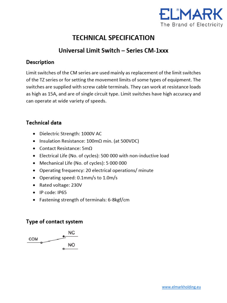 Universal Limit Switch Specs | PDF | Switch | Electrical Resistance And ...