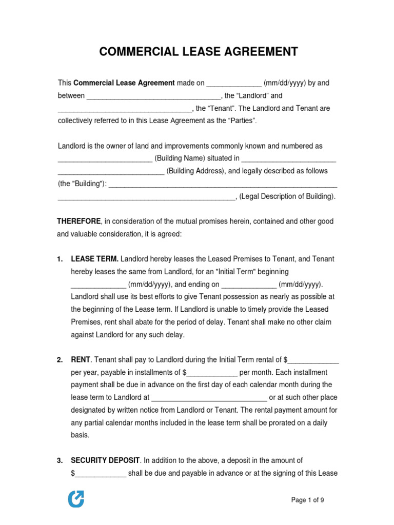 Commercial Lease Agreement Template PDF Lease Leasehold Estate