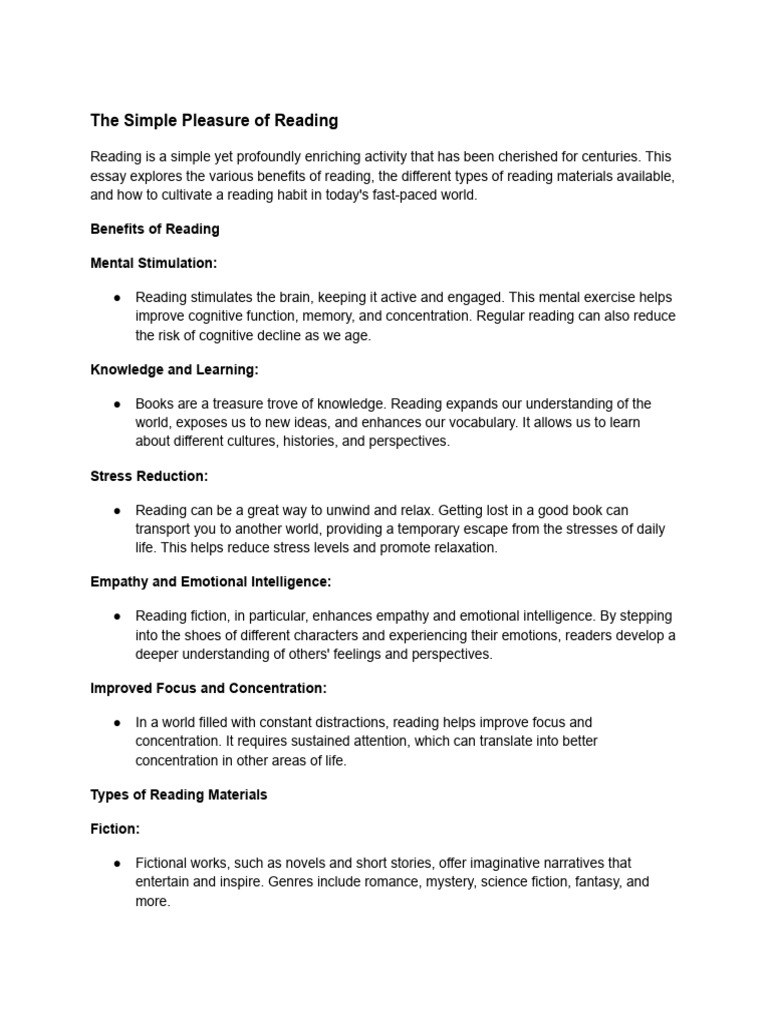 The Simple Pleasure Of Reading Pdf Empathy Experience