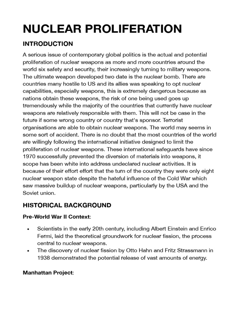 Nuclear Proliferation | PDF | Treaty On The Non Proliferation Of ...