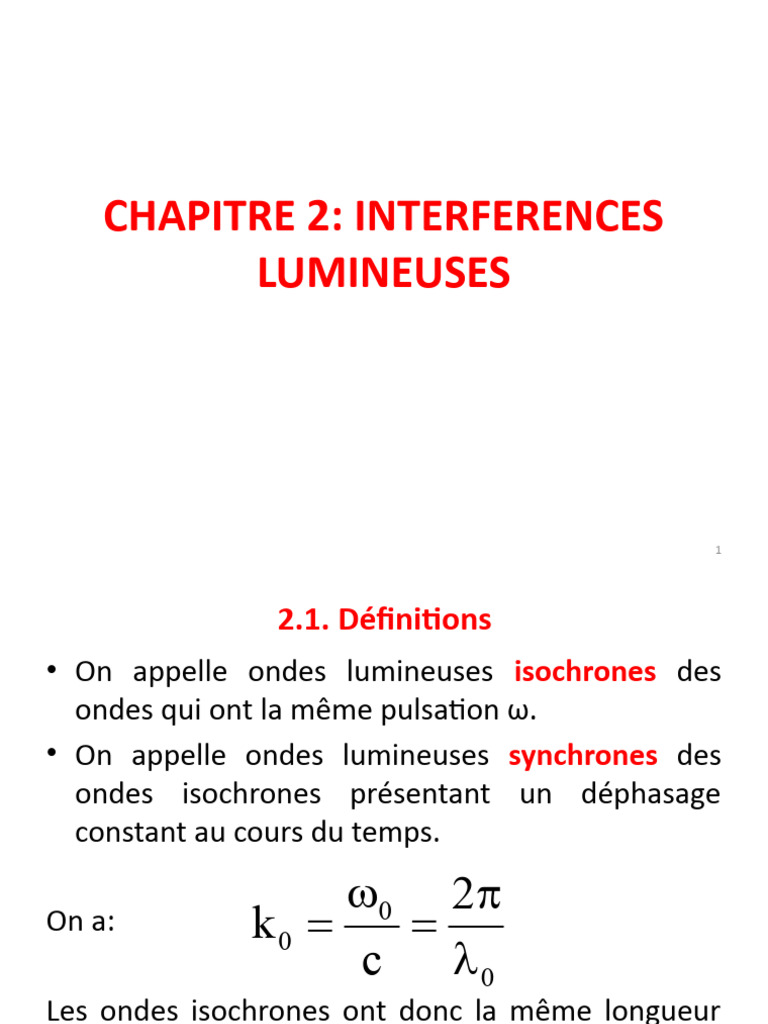 Chapitre 2 Interférences Lumineuses Division Front D'onde | PDF ...