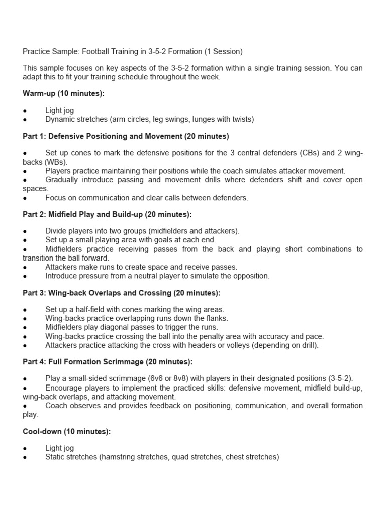 3-5-2 Formation Training Session Guide | PDF | Defender (Association ...
