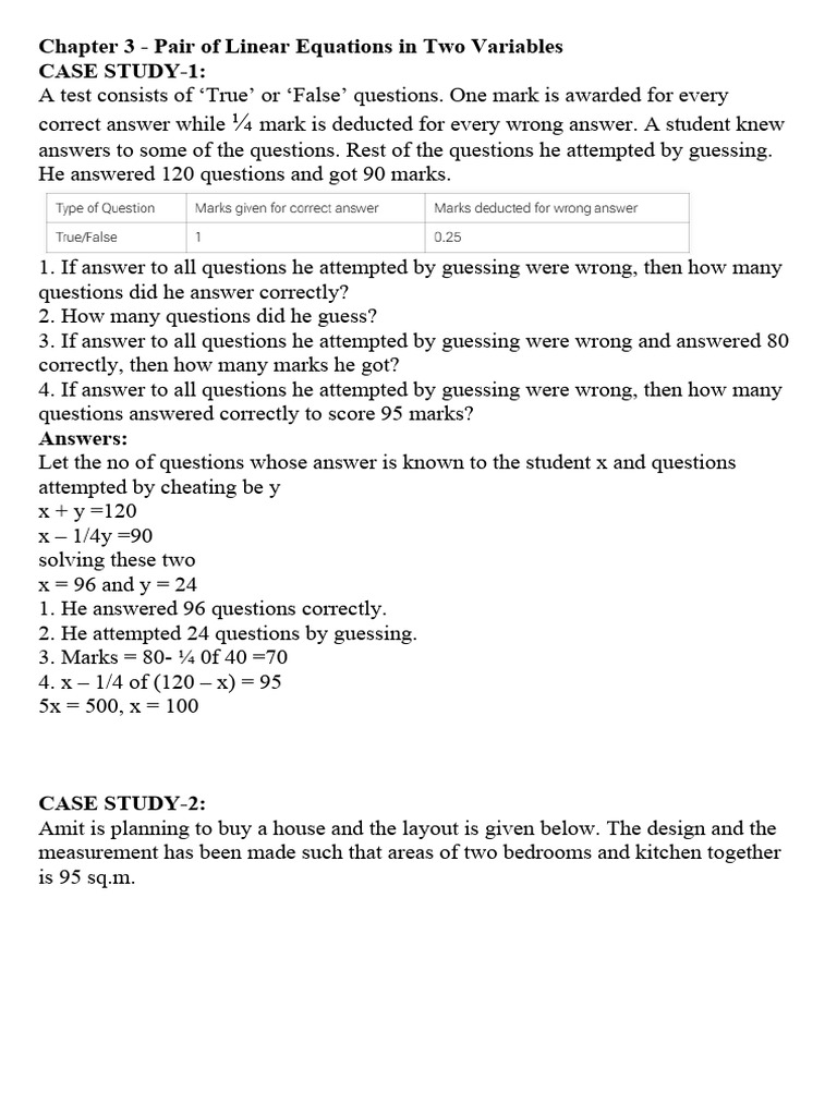 Chapter 3 - Pair of Linear Equations in Two Variables | PDF | Equations
