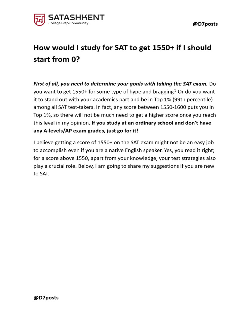 Strategies for Achieving 1550+ on SAT | PDF | Sat | Graduate Management ...