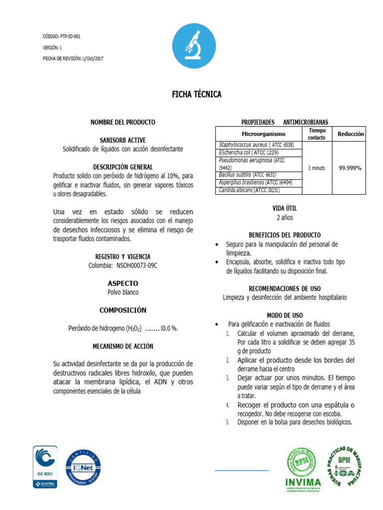 Sanisorb Active: Gelificación Desinfectante | PDF | Peróxido de ...