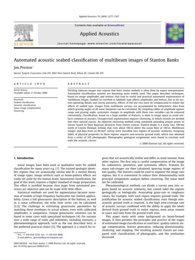 Automated Seabed Classification Techniques | PDF | Principal Component ...