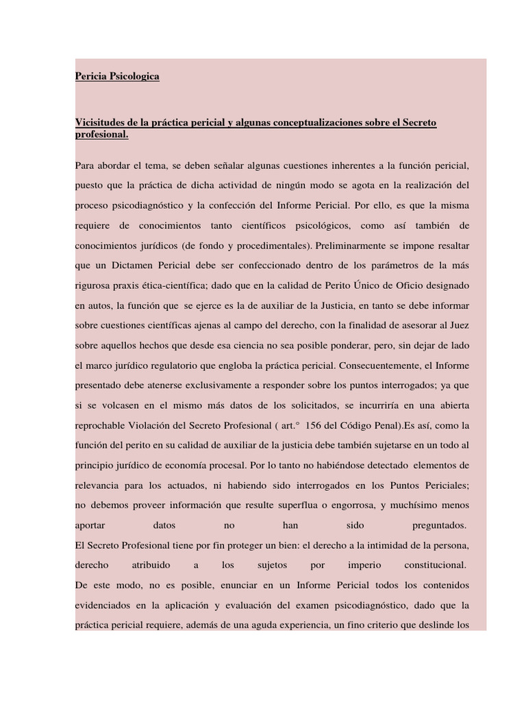 Pericia Y Secreto Profesional Pdf Evaluación Ley Procesal