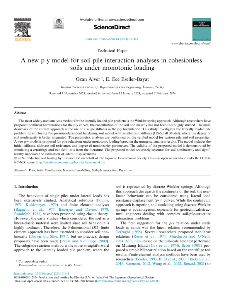 A New P Y Model For Soil Pile Interaction Analyses In Cohesionless