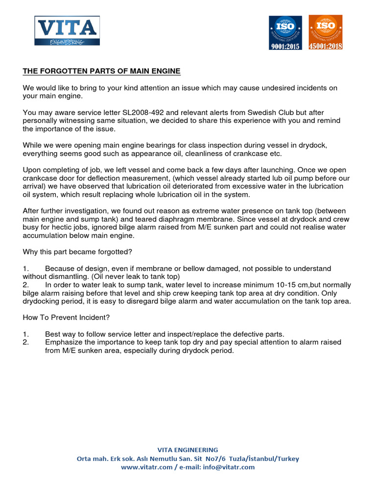 Main Engine Diaphragm Inspection Alert | PDF | Lubricant | Bearing ...