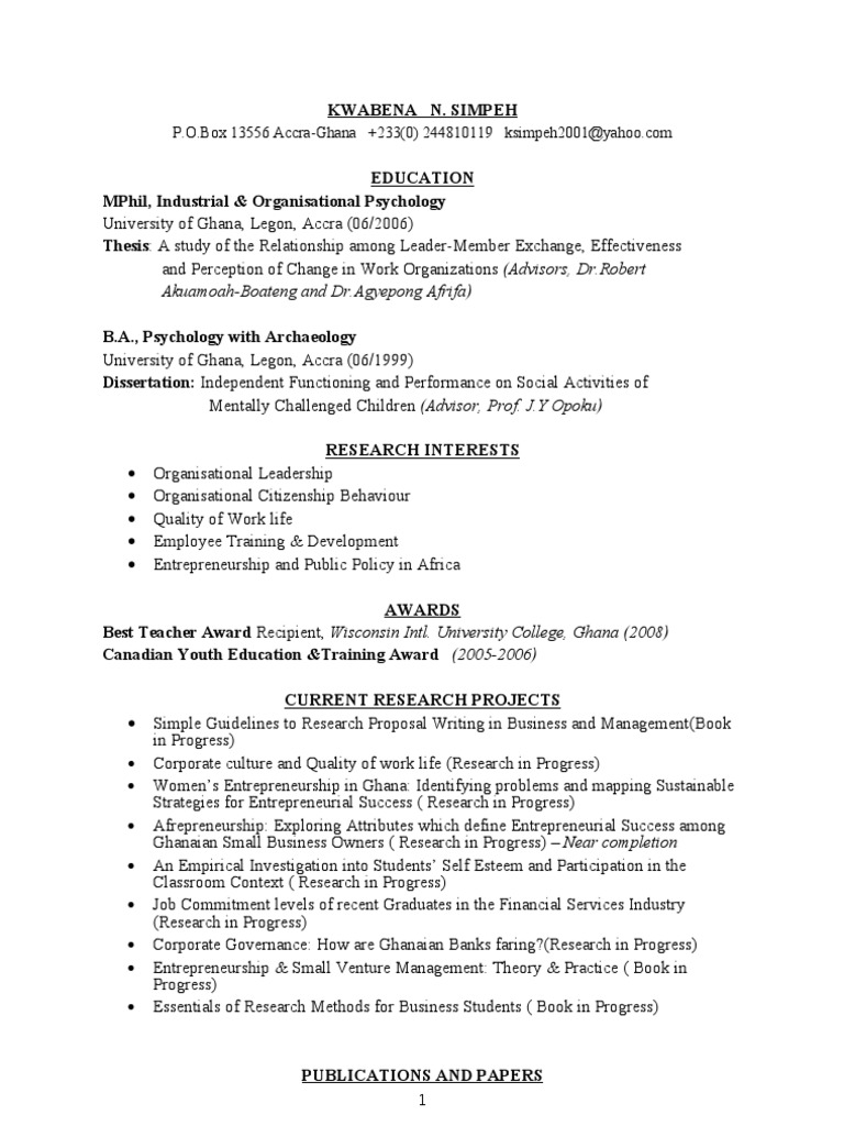University of ghana cv template image