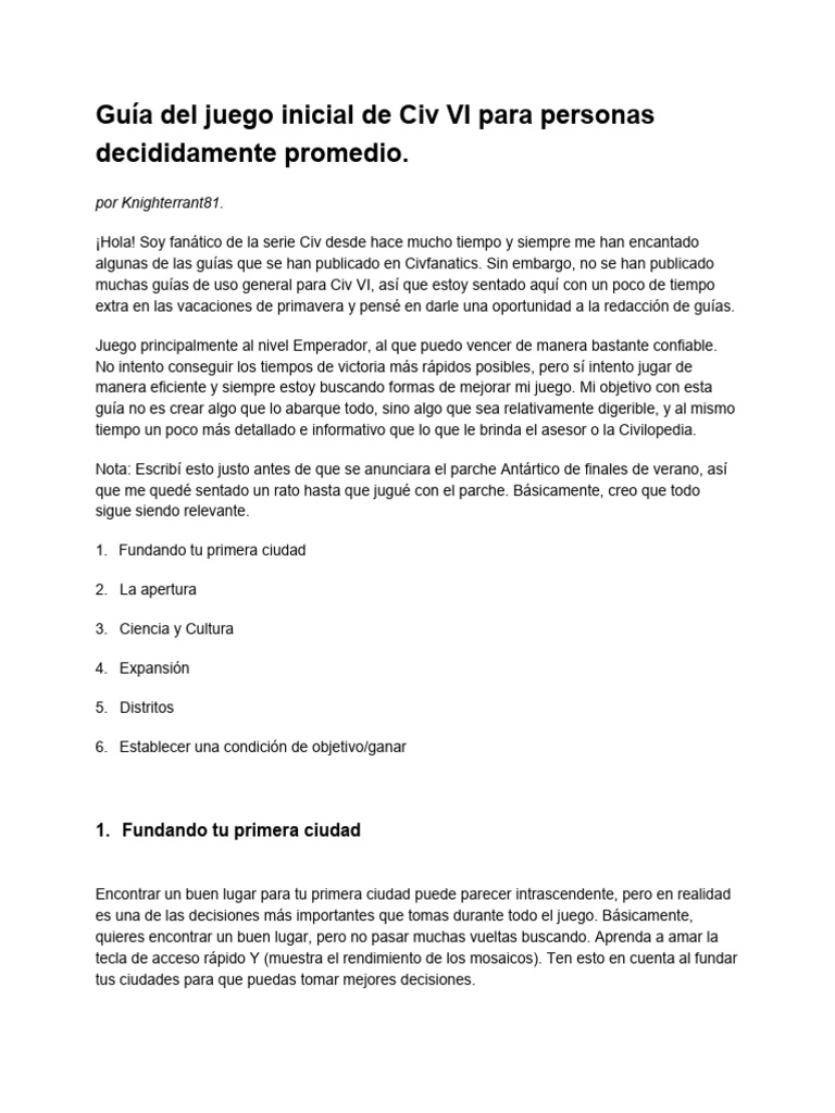 Guía inicial para Civilization VI | PDF