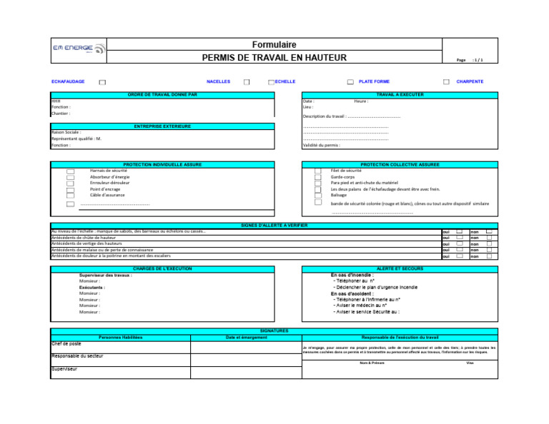 Permis de Travail en Hauteur HSE | PDF | Sécurité