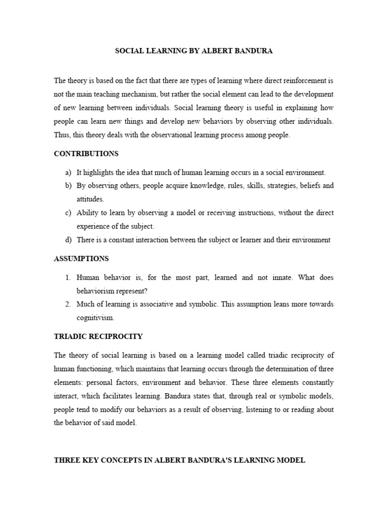 Social Learning by Albert Bandura | PDF | Learning | Imitation