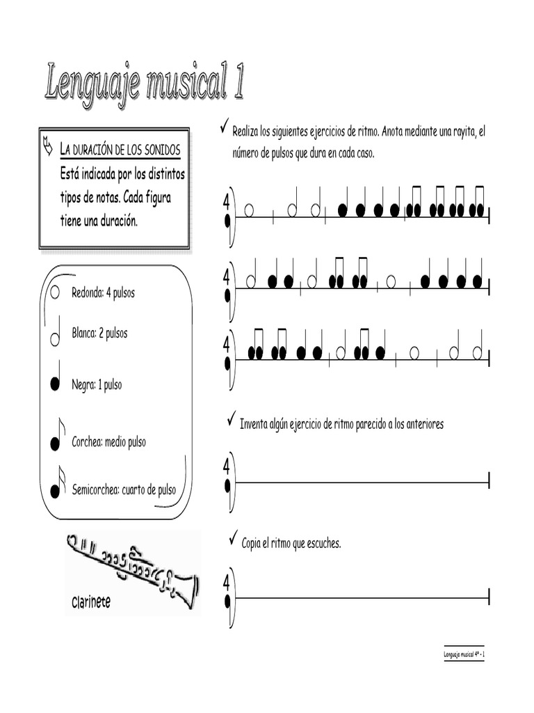 Guía de Lenguaje Musical 4º Grado | PDF | Ritmo | Clave