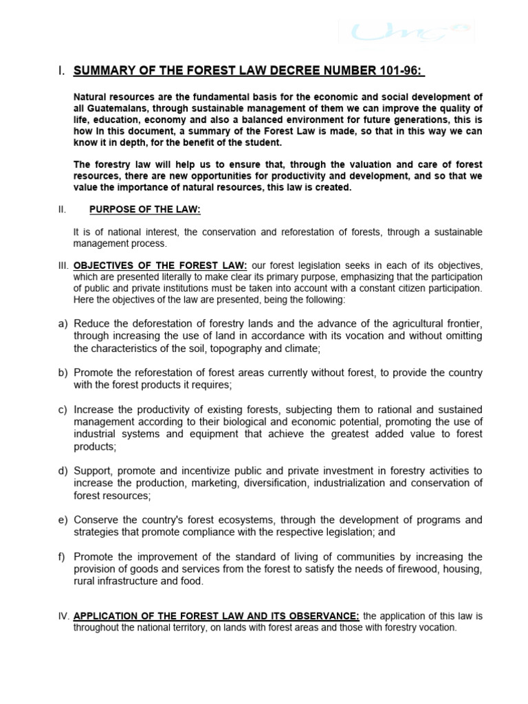 Summary of The Forest Law | PDF | Forestry | Forests
