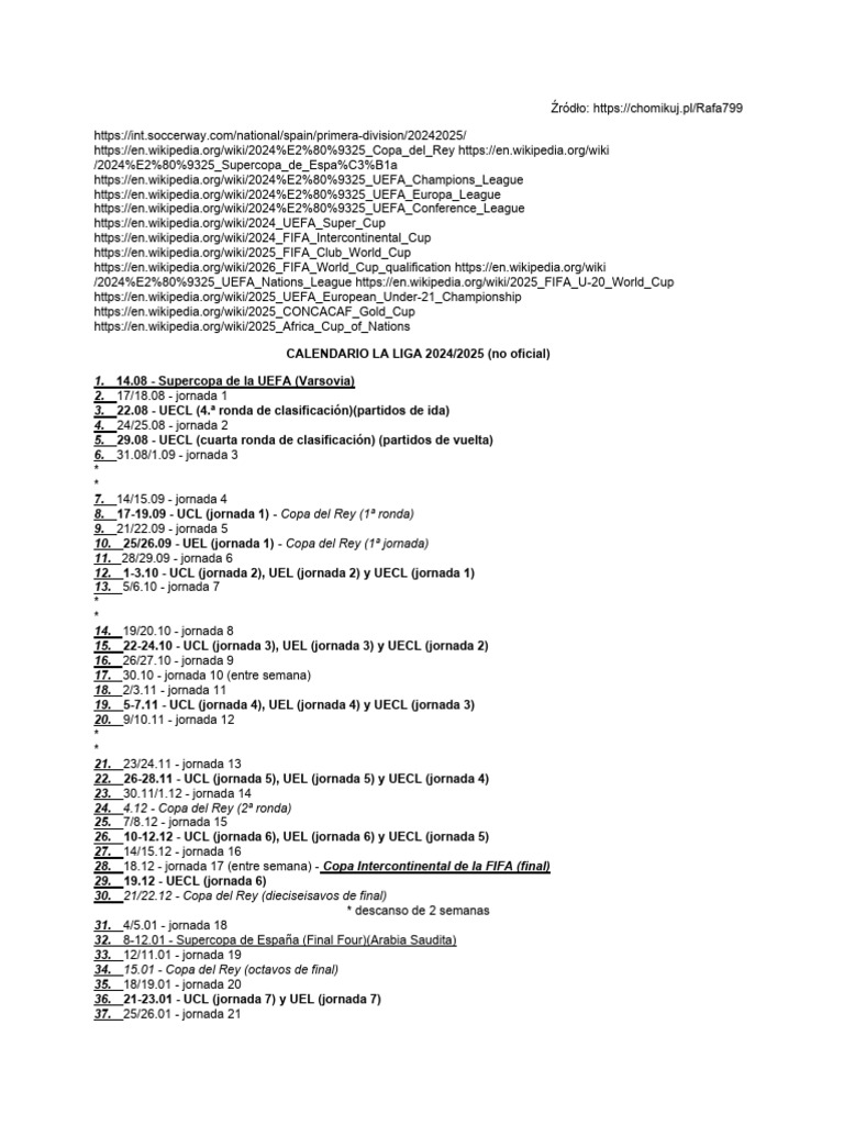 Calendario La Liga 2024/2025 | PDF | la Liga | Asociación de Futbol
