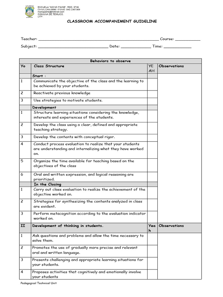 Guideline For Accompaniment To The Classroom, Teacher - Educator | PDF ...