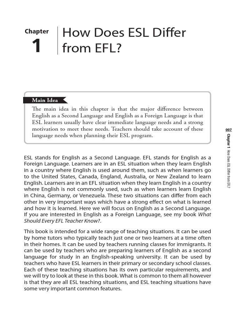 Nation Paul How Does ESL Differ From EFL | PDF | English As A Second Or ...