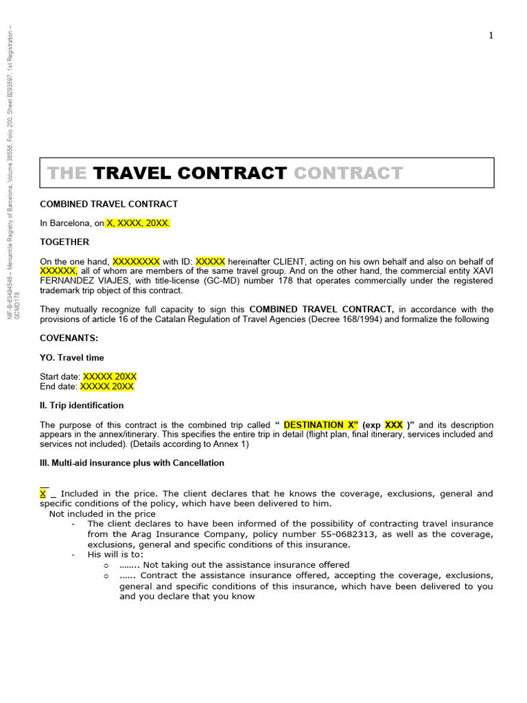 Travel Contract PDF Insurance Travel Visa
