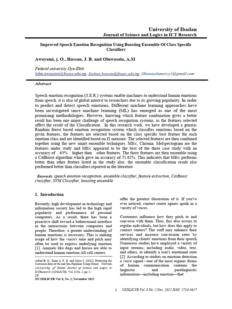 Improved Speech Emotion Recognition | PDF | Statistical Classification ...