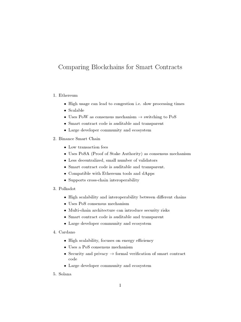 Top Blockchains for Smart Contracts Comparison | PDF | Computing ...