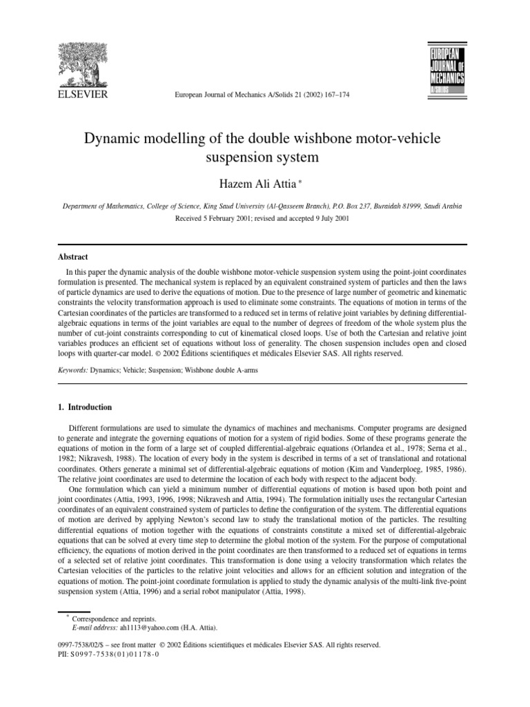 Dynamic Analysis of Double Wishbone Suspension | PDF | Kinematics ...
